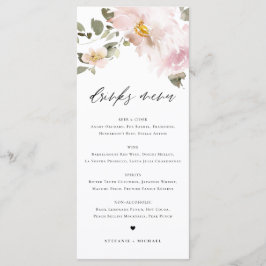Feminine Waterverf Blush Flowers Wedding Drinken Menu