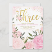 Feminine Waterverf Blush Pink Floral 3rd Birthday Kaart (Voorkant)