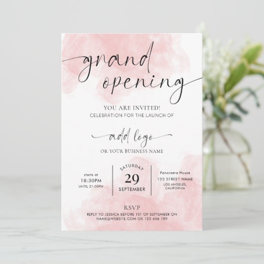 Feminine Waterverf Elegant Salon Openingsevenement Kaart (Staand voorkant)