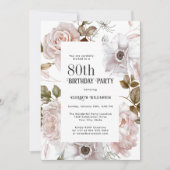 Feminine Waterverf Floral 80th Birthday Party Kaart (Voorkant)