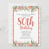 Feminine Waterverf Floral 80th Birthday Party Kaart (Voorkant)