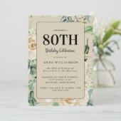 Feminine Waterverf Floral 80th Birthday Party Kaart (Staand voorkant)