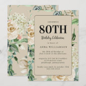Feminine Waterverf Floral 80th Birthday Party Kaart (Voorkant / Achterkant)