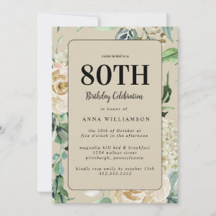 Feminine Waterverf Floral 80th Birthday Party Kaart