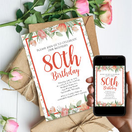 Feminine Waterverf Floral 80th Birthday Party Kaart