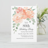 Feminine Waterverf Floral 80th Birthday Party Kaart (Staand voorkant)