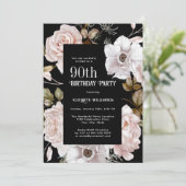 Feminine Waterverf Floral 90th Birthday Party Kaart (Staand voorkant)