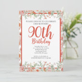 Feminine Waterverf Floral 90th Birthday Party Kaart (Staand voorkant)