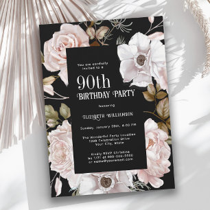 Feminine Waterverf Floral 90th Birthday Party Kaart