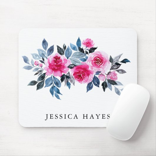 Feminine Waterverf Floral met Jouw naam Muismat (Met muis)