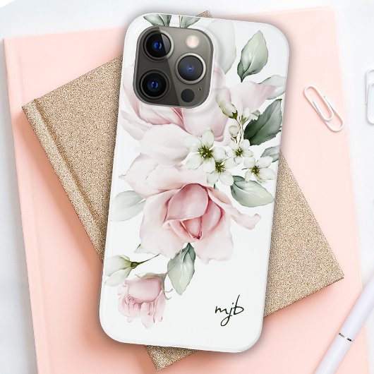 Feminine Waterverf Floral met Monogra-Initialen Case-Mate iPhone Case