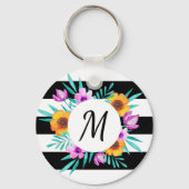 Feminine Waterverf Flowers Custom Monogram Sleutelhanger (Voorkant)