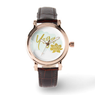 *~* Feminine Waterverf Gold Glitter Yoga Lotus Horloge