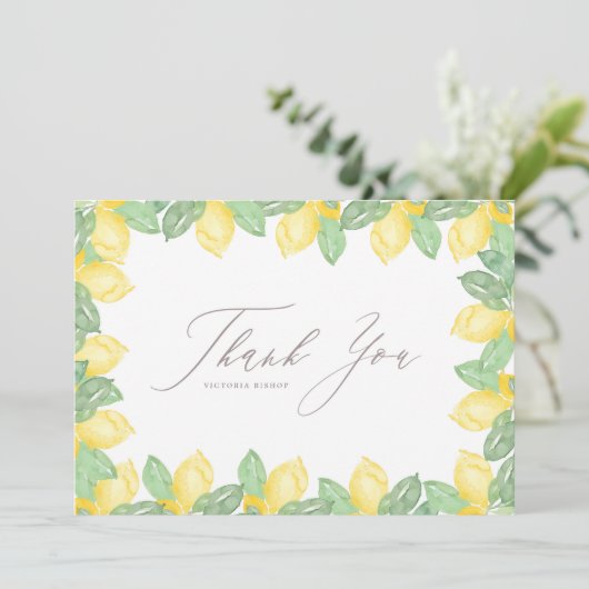 Feminine Waterverf Lemon Lijst Weddenschap Bedankkaart (Staand voorkant)