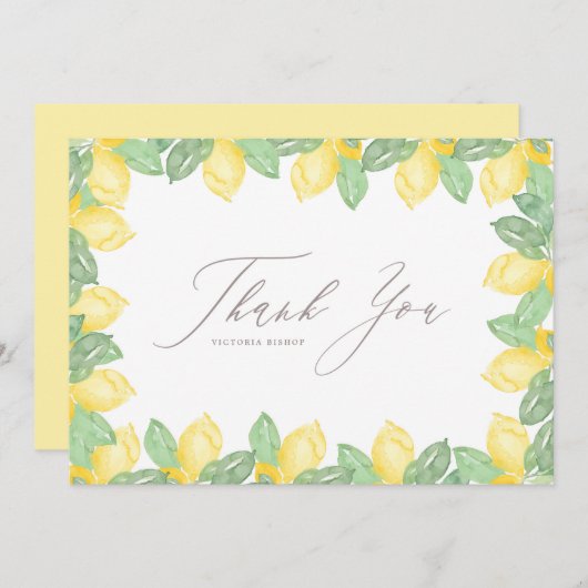 Feminine Waterverf Lemon Lijst Weddenschap Bedankkaart (Voorkant / Achterkant)