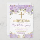 Feminine Waterverf Purple Flowers Christening Kaart (Voorkant)