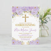 Feminine Waterverf Purple Flowers Christening Kaart (Staand voorkant)