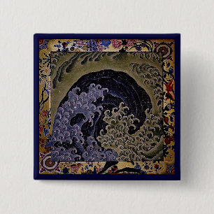 Feminine Wave, Hokusai, Japanse Kunstkunst Vierkante Button 5,1 Cm