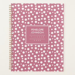 Feminine White Blush Pink Polka Dot Pattern Planner
