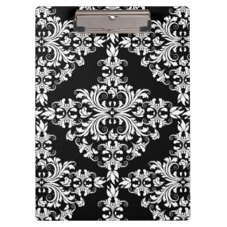 Feminine White op Black Damask Klembord