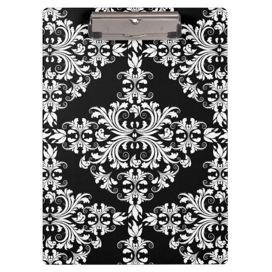 Feminine White op Black Damask Klembord (Voorkant)