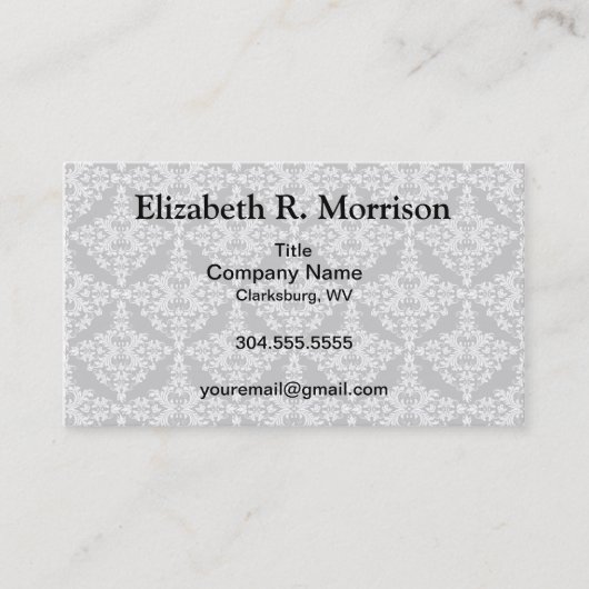 Feminine White op Black Damask Visitekaartje (Voorkant)
