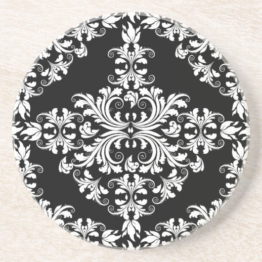Feminine White op Black Damask Zandsteen Onderzetter (Voorkant)