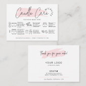 Feminine Wickless Candle Care Instructions Guide Visitekaartje (Voorkant / Achterkant)