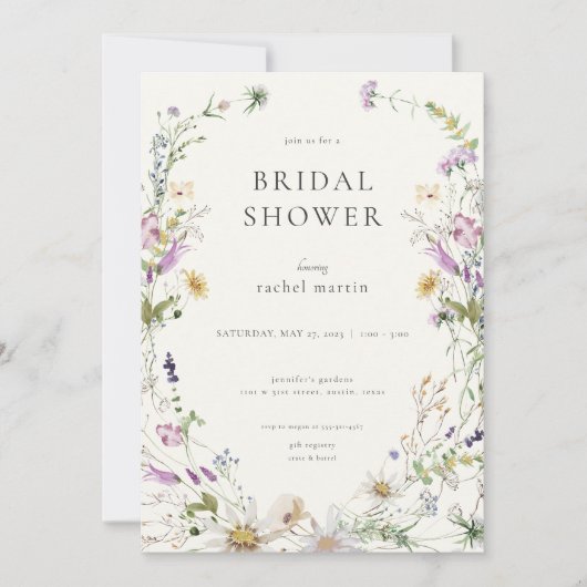 Feminine Wildflower Bridal Shower Invitation Kaart (Voorkant)
