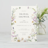 Feminine Wildflower Bridal Shower Invitation Kaart (Staand voorkant)