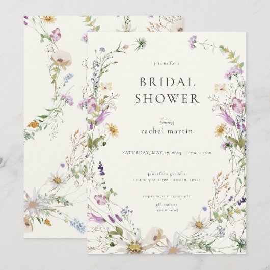 Feminine Wildflower Bridal Shower Invitation Kaart (Voorkant / Achterkant)