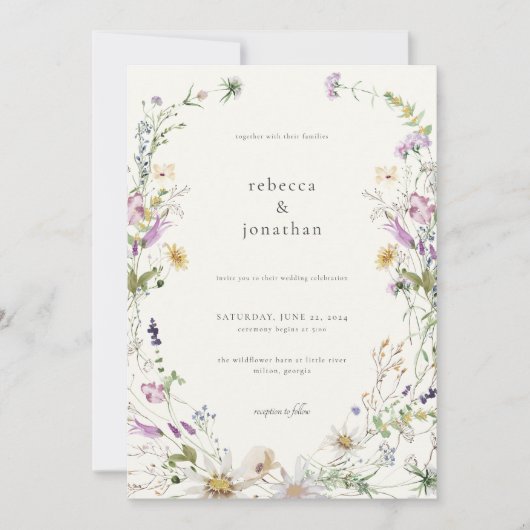 Feminine Wildflower Wedding Invitation Spring Kaart (Voorkant)