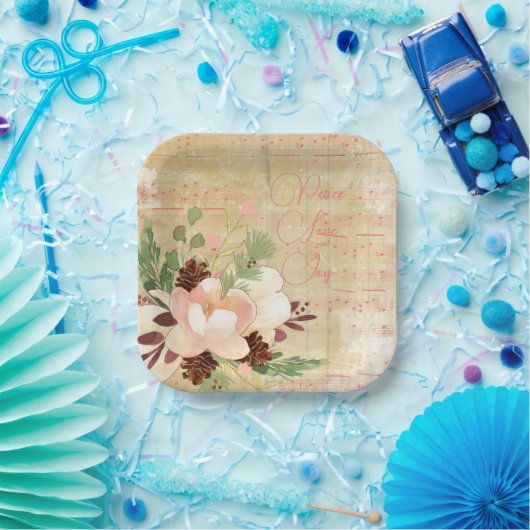 Feminine Winter Bouquet in Blush Pink Kerstmis Papieren Bordje (Feest)