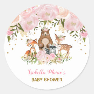 Feminine Woodland Baby shower Blush Floral Favors Ronde Sticker