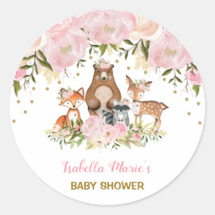 Feminine Woodland Baby shower Blush Floral Favors Ronde Sticker
