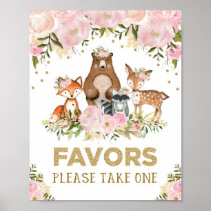 Feminine Woodland Favors Baby shower Decoration Poster