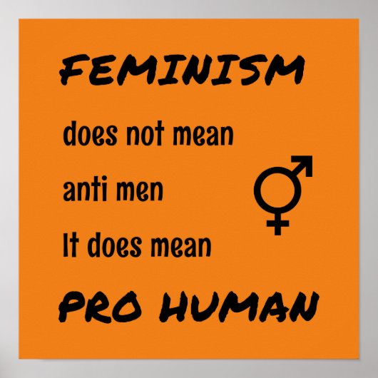 Feminism pro human slogan orange poster (Voorkant)