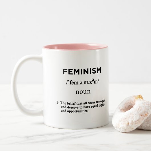 feminisme definitie tweekleurige koffiemok (Met donut)