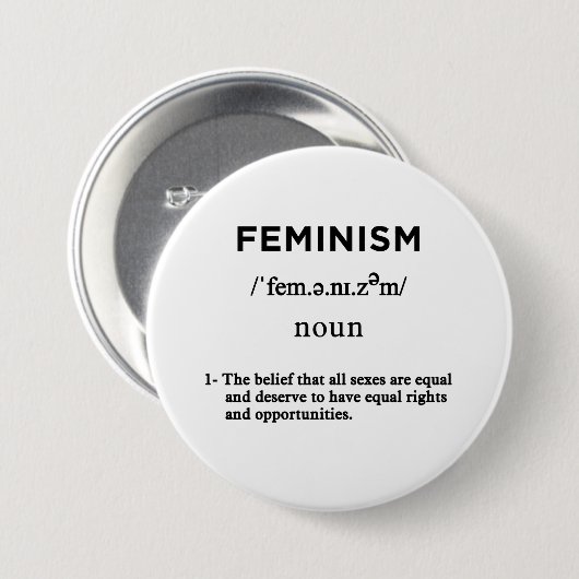 feminisme definitie witte cirkel ronde button 7,6 cm (Voorkant /achterkant)