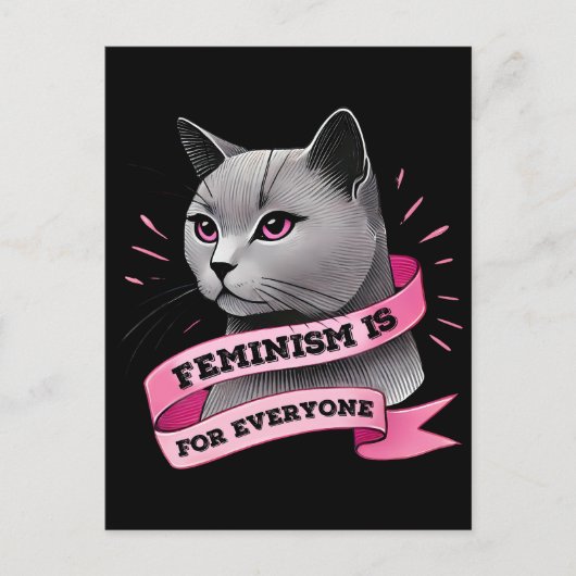 Feminisme is voor iedereen pro feminisme pro katte briefkaart (Voorkant)