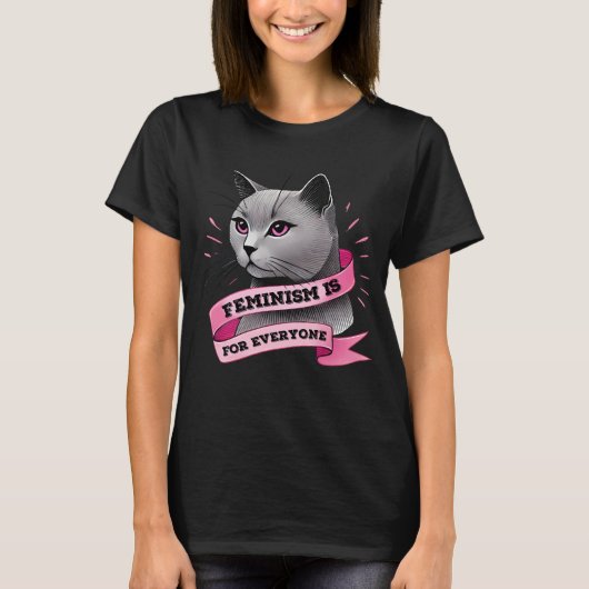 Feminisme is voor iedereen pro feminisme pro katte t-shirt (Voorkant)