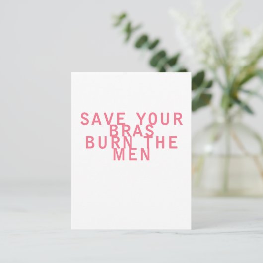 Feminisme Red je Bras Burn de Mannen Briefkaart (Staand voorkant)