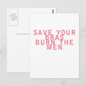 Feminisme Red je Bras Burn de Mannen Briefkaart (Voorkant / Achterkant)