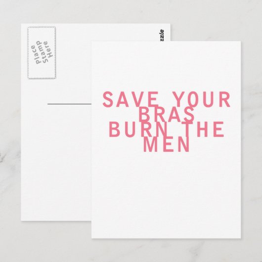 Feminisme Red je Bras Burn de Mannen Briefkaart (Voorkant / Achterkant)