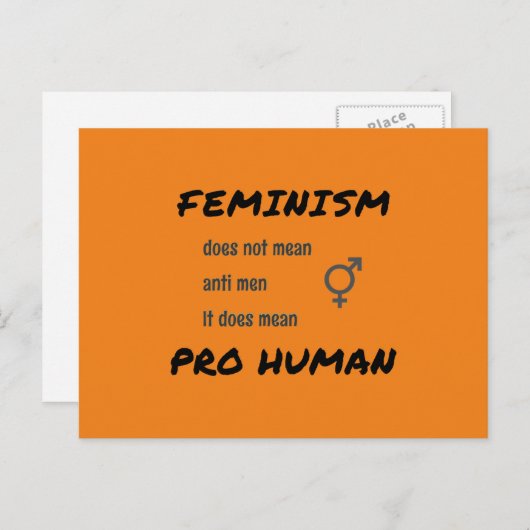 Feminisme slogan en symbool oranje briefkaart (Voorkant / Achterkant)