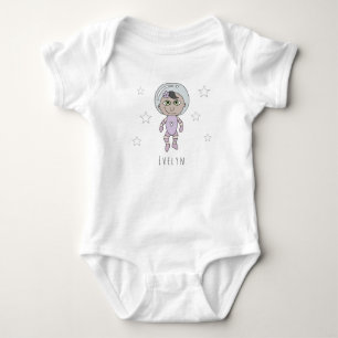Feminist Baby Girl Astronaut Dream Doodle and Name Romper