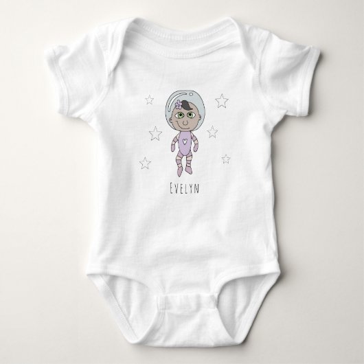 Feminist Baby Girl Astronaut Dream Doodle and Name Romper (Voorkant)