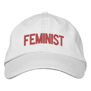 Feminist fuchsia heet roze wit geborduurde pet