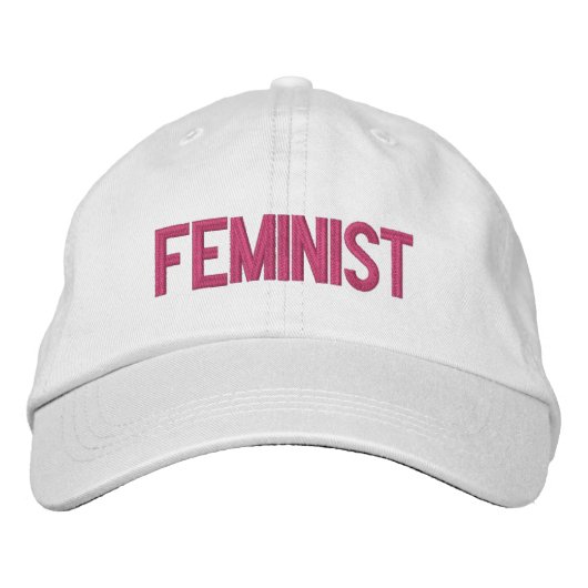 Feminist heet roze wit modern geborduurd geborduurde pet (Voorkant)