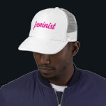 Feminist hot pink text trucker pet<br><div class="desc">A feminist is a person who supports equal rights for all genders.</div>